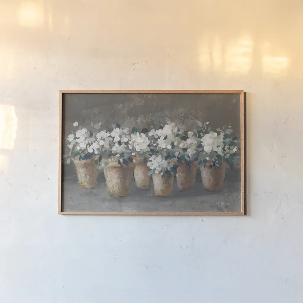 Geranium Glory I Light by Danhui Nai. shown as a paper print in a natural frame. Available as a archival giclee rolled canvas, fine art paper, or poster print. SKU 84211i.
