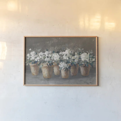 Geranium Glory I Light by Danhui Nai. shown as a paper print in a natural frame. Available as a archival giclee rolled canvas, fine art paper, or poster print. SKU 84211i.