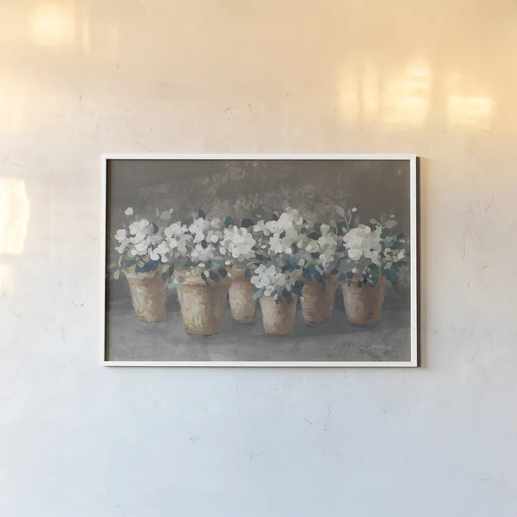 Geranium Glory I Light by Danhui Nai. shown as a paper print in a white frame. Available as a archival giclee rolled canvas, fine art paper, or poster print. SKU 84211i.