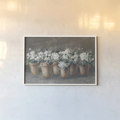 Geranium Glory I Light by Danhui Nai. shown as a paper print in a white frame. Available as a archival giclee rolled canvas, fine art paper, or poster print. SKU 84211i.