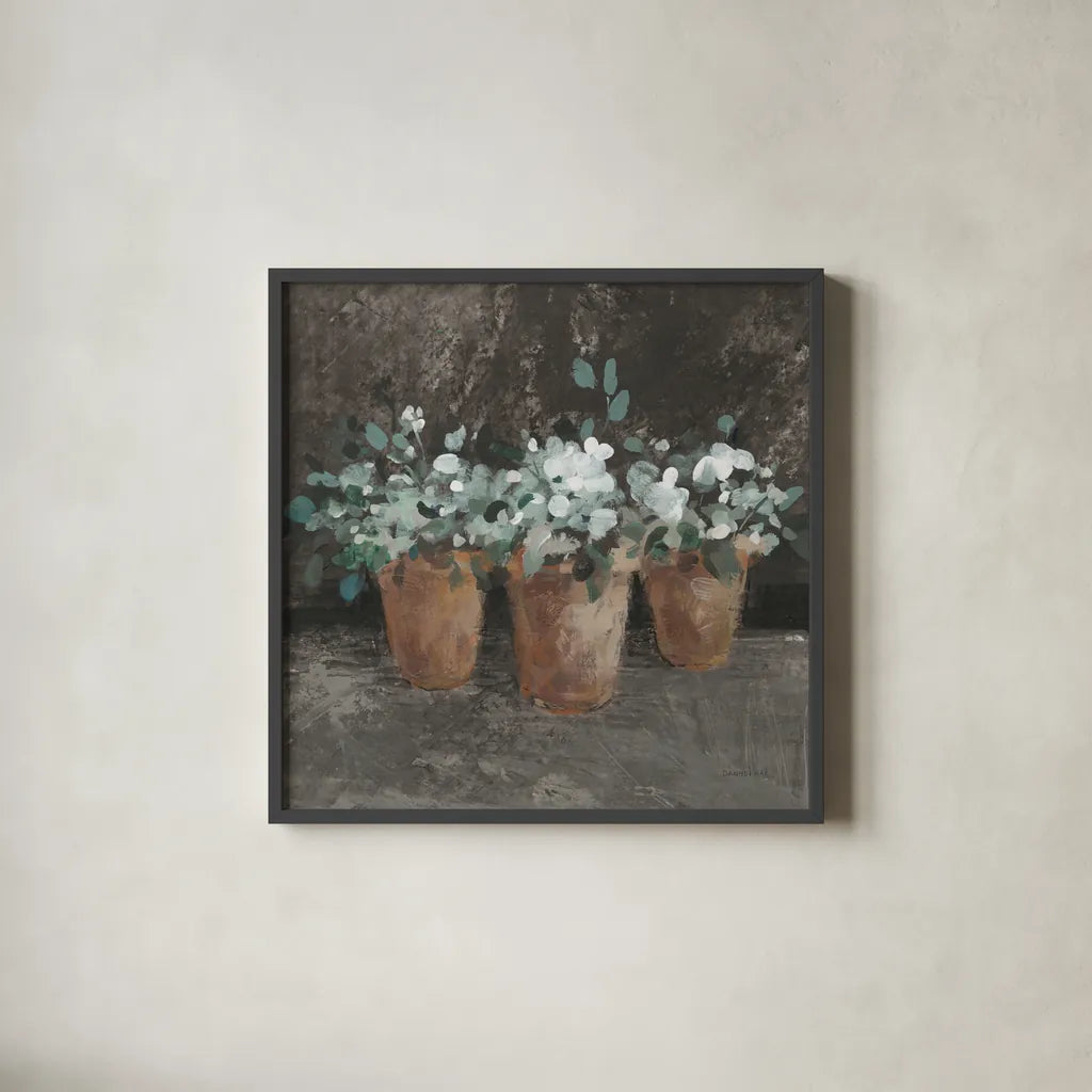 Geranium Glory II by Danhui Nai. Shown in a sleek black glass frame for a contemporary gallery look. Available as an archival giclee rolled canvas, fine art paper, or poster print. SKU 84145a.