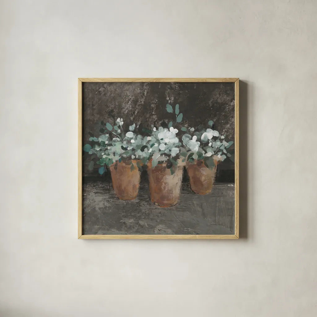 Geranium Glory II by Danhui Nai. Shown in a natural wood glass frame for a timeless modern aesthetic. Available as an archival giclee rolled canvas, fine art paper, or poster print. SKU 84145a.