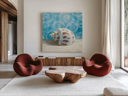 Gift from the Sea II by Danhui Nai. Shown as extra-large giant wall art in a modern living room. Available as an archival giclee rolled canvas, fine art paper, or poster print. SKU 5248a.