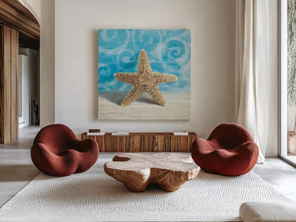 Gift from the Sea III by Danhui Nai. Shown as extra-large giant wall art in a modern living room. Available as an archival giclee rolled canvas, fine art paper, or poster print. SKU 5249a.