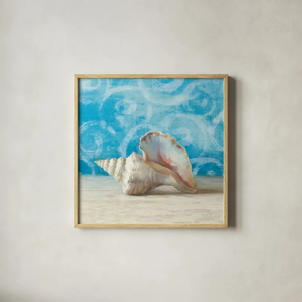 Gift from the Sea IV by Danhui Nai. Shown in a natural wood glass frame for a timeless modern aesthetic. Available as an archival giclee rolled canvas, fine art paper, or poster print. SKU 5250a.
