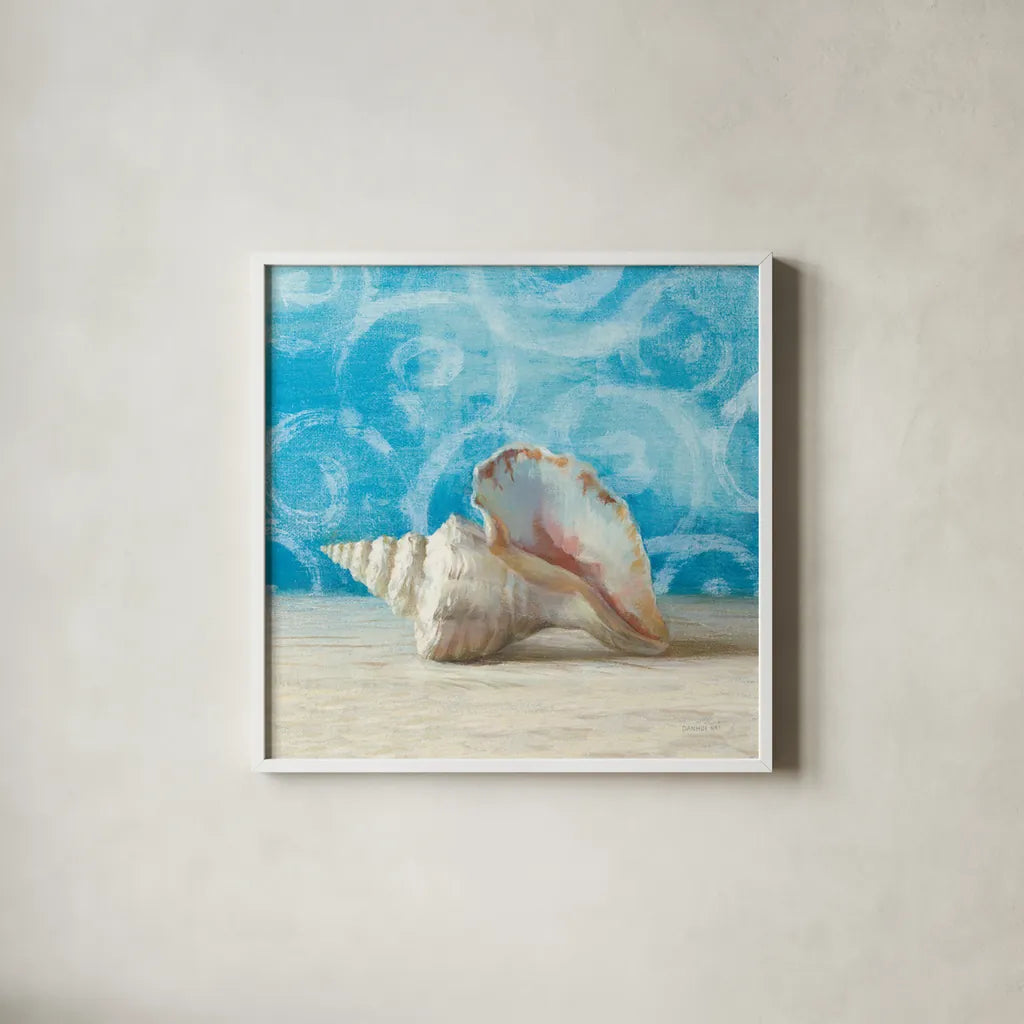Gift from the Sea IV by Danhui Nai. Shown in a crisp white glass frame for a clean and minimalist style. Available as an archival giclee rolled canvas, fine art paper, or poster print. SKU 5250a.