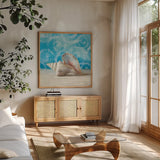 Gift from the Sea IV by Danhui Nai. Shown in a natural wood frame in a cozy modern living room. Available as an archival giclee rolled canvas, fine art paper, or poster print. SKU 5250a.