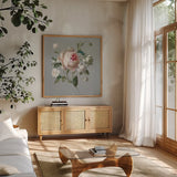 Gifts from the Garden II by Danhui Nai. Shown in a natural wood frame in a cozy modern living room. Available as an archival giclee rolled canvas, fine art paper, or poster print. SKU 59653a.