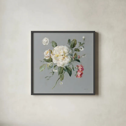 Gifts from the Garden III by Danhui Nai. Shown in a sleek black glass frame for a contemporary gallery look. Available as an archival giclee rolled canvas, fine art paper, or poster print. SKU 59654a.