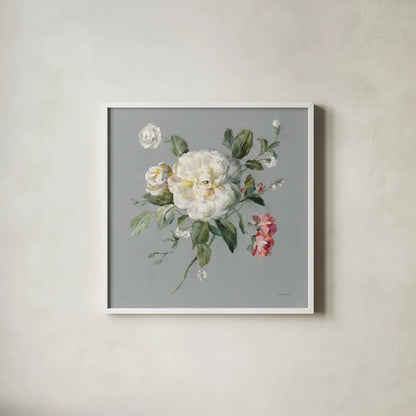 Gifts from the Garden III by Danhui Nai. Shown in a crisp white glass frame for a clean and minimalist style. Available as an archival giclee rolled canvas, fine art paper, or poster print. SKU 59654a.