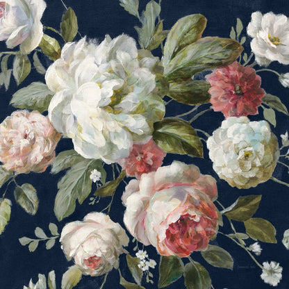 Gifts from the Garden Navy Crop by Danhui Nai. SKU 61891a. Archival Giclee Fine art print for wall decor.