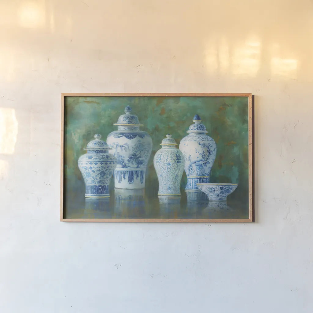Ginger Jar Still Life by Danhui Nai. shown as a paper print in a natural frame. Available as a archival giclee rolled canvas, fine art paper, or poster print. SKU 91867i.