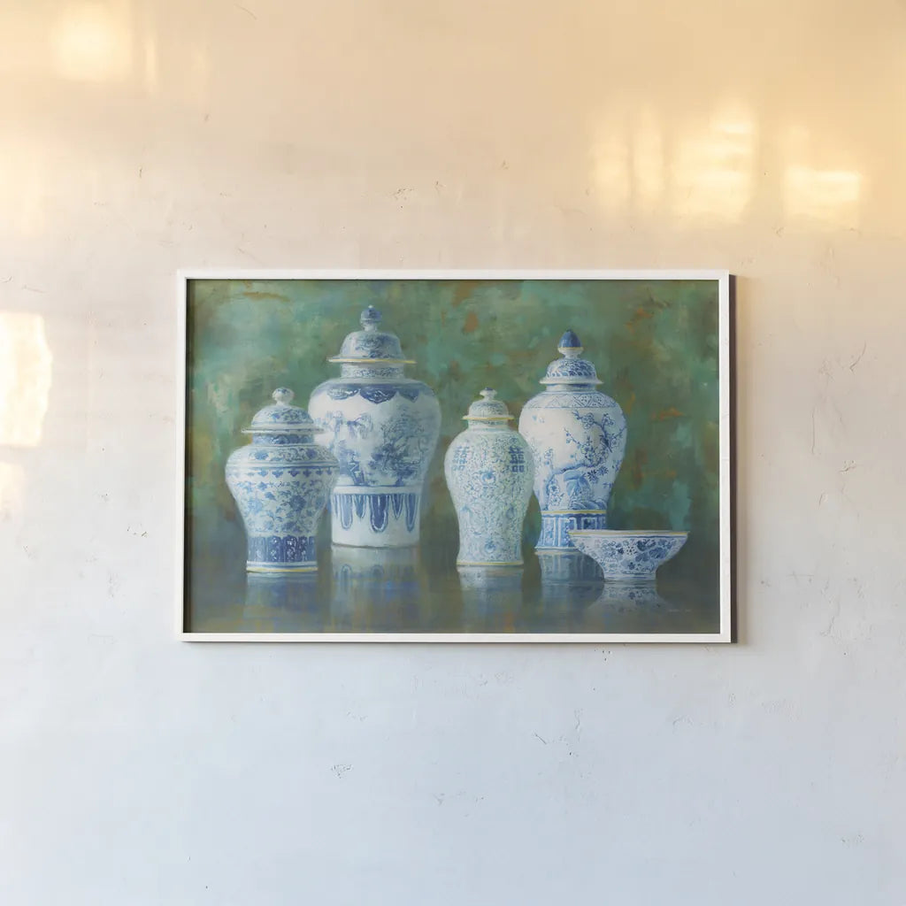 Ginger Jar Still Life by Danhui Nai. shown as a paper print in a white frame. Available as a archival giclee rolled canvas, fine art paper, or poster print. SKU 91867i.