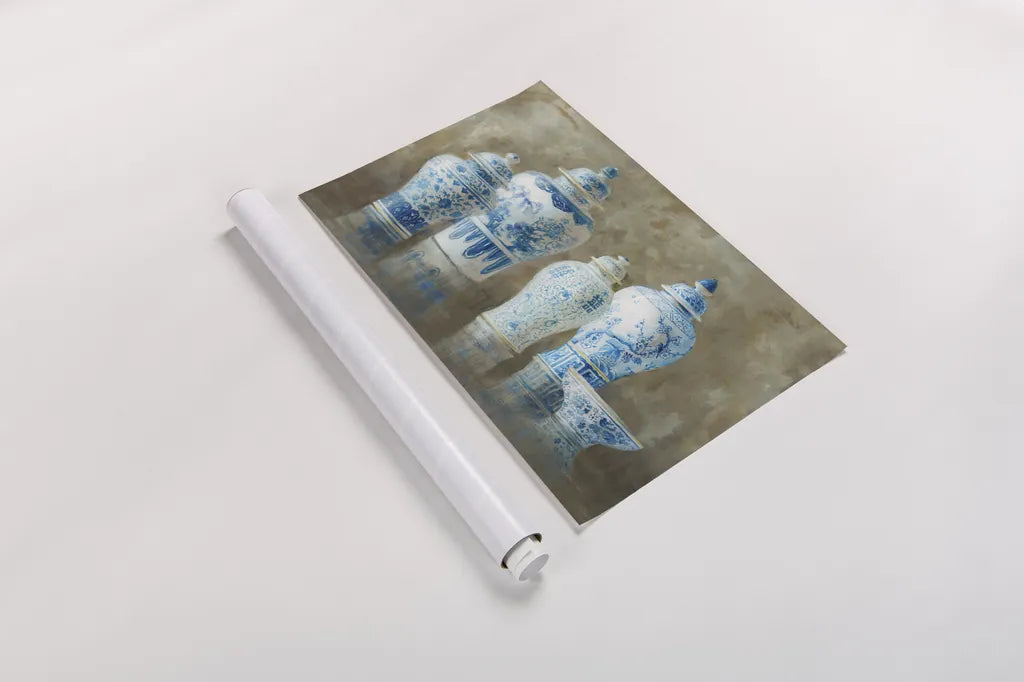 Ginger Jar Still Life Neutral by Danhui Nai. shown as a rolled paper print. Available as archival giclee rolled canvas, fine art paper, or poster print. SKU 23445i.