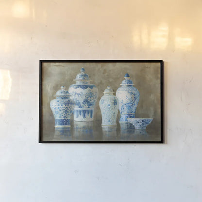 Ginger Jar Still Life Neutral by Danhui Nai. shown as a paper print in a black flame. Available as a archival giclee rolled canvas, fine art paper, or poster print. SKU 23445i.