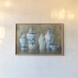 Ginger Jar Still Life Neutral by Danhui Nai. shown as a paper print in a natural frame. Available as a archival giclee rolled canvas, fine art paper, or poster print. SKU 23445i.