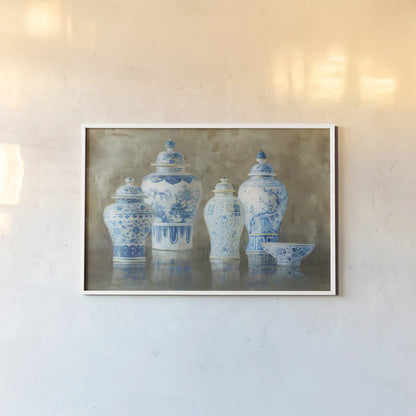 Ginger Jar Still Life Neutral by Danhui Nai. shown as a paper print in a white frame. Available as a archival giclee rolled canvas, fine art paper, or poster print. SKU 23445i.
