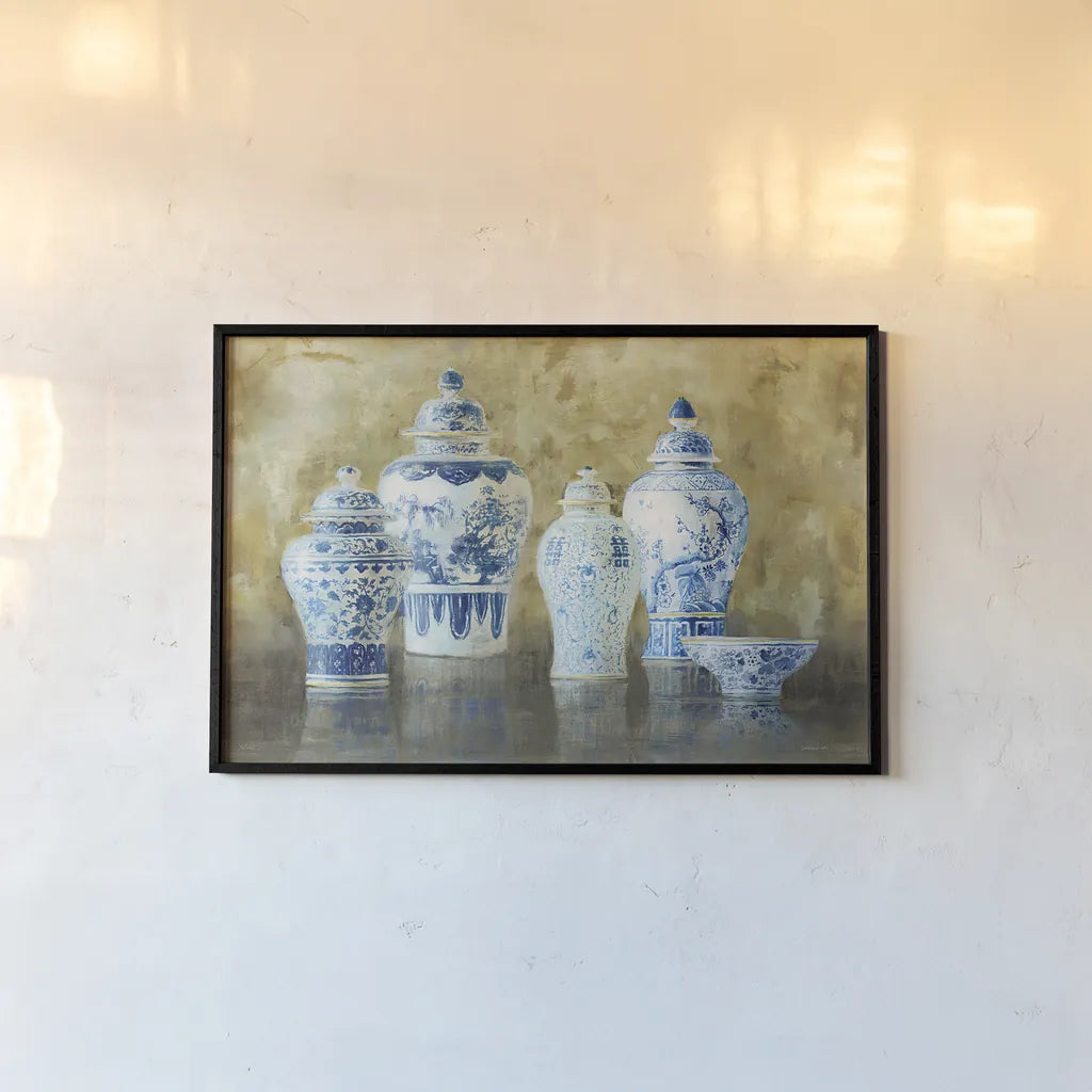 Ginger Jar Still Life v.2 by Danhui Nai. shown as a paper print in a black flame. Available as a archival giclee rolled canvas, fine art paper, or poster print. SKU 19056i.