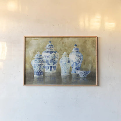 Ginger Jar Still Life v.2 by Danhui Nai. shown as a paper print in a natural frame. Available as a archival giclee rolled canvas, fine art paper, or poster print. SKU 19056i.