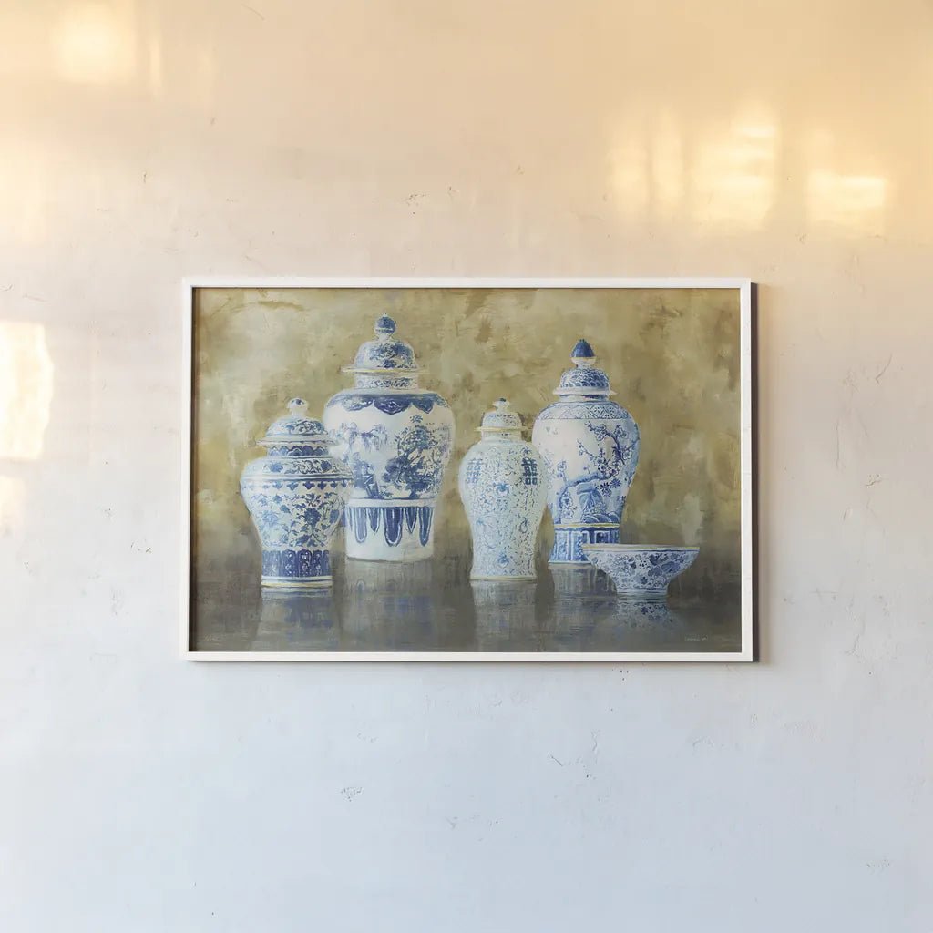 Ginger Jar Still Life v.2 by Danhui Nai. shown as a paper print in a white frame. Available as a archival giclee rolled canvas, fine art paper, or poster print. SKU 19056i.