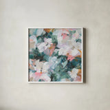 Glimpses of Roses II by Danhui Nai. Shown in a crisp white glass frame for a clean and minimalist style. Available as an archival giclee rolled canvas, fine art paper, or poster print. SKU 82548a.