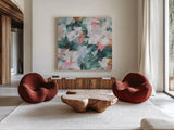Glimpses of Roses II by Danhui Nai. Shown as extra-large giant wall art in a modern living room. Available as an archival giclee rolled canvas, fine art paper, or poster print. SKU 82548a.