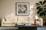 Glimpses of Roses III by Danhui Nai. Displayed in a glass frame with matte in a clean modern living room. Available as an archival giclee rolled canvas, fine art paper, or poster print. SKU 82549a.