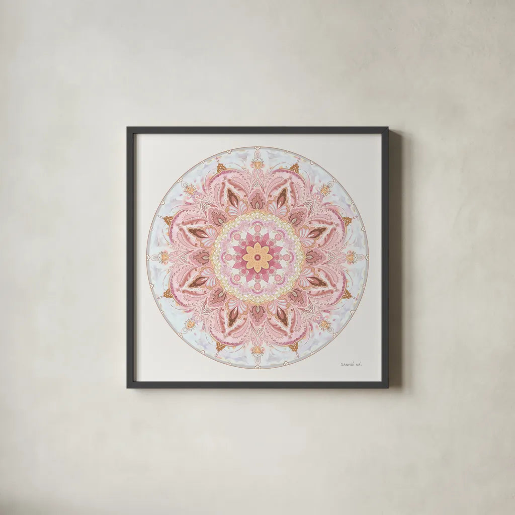 Goa Mandala I by Danhui Nai. Shown in a sleek black glass frame for a contemporary gallery look. Available as an archival giclee rolled canvas, fine art paper, or poster print. SKU 87976a.