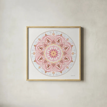 Goa Mandala I by Danhui Nai. Shown in a natural wood glass frame for a timeless modern aesthetic. Available as an archival giclee rolled canvas, fine art paper, or poster print. SKU 87976a.