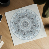 Goa Mandala I Dusty Blue by Danhui Nai. Shown as a detailed flat fine art print, highlighting archival giclee quality. Available as an archival giclee rolled canvas, fine art paper, or poster print. SKU 89988a.
