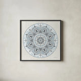 Goa Mandala I Dusty Blue by Danhui Nai. Shown in a sleek black glass frame for a contemporary gallery look. Available as an archival giclee rolled canvas, fine art paper, or poster print. SKU 89988a.