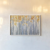 Golden Birches Spice by Danhui Nai. shown as a paper print in a white frame. Available as a archival giclee rolled canvas, fine art paper, or poster print. SKU 70496i.