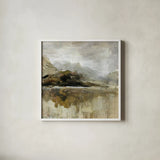 Golden Hills by Danhui Nai. Shown in a crisp white glass frame for a clean and minimalist style. Available as an archival giclee rolled canvas, fine art paper, or poster print. SKU 98053a.