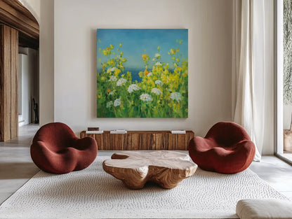 Golden Hour by Danhui Nai. Shown as extra-large giant wall art in a modern living room. Available as an archival giclee rolled canvas, fine art paper, or poster print. SKU 54624a.