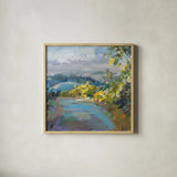 Golden Valley by Danhui Nai. Shown in a natural wood glass frame for a timeless modern aesthetic. Available as an archival giclee rolled canvas, fine art paper, or poster print. SKU 64839a.