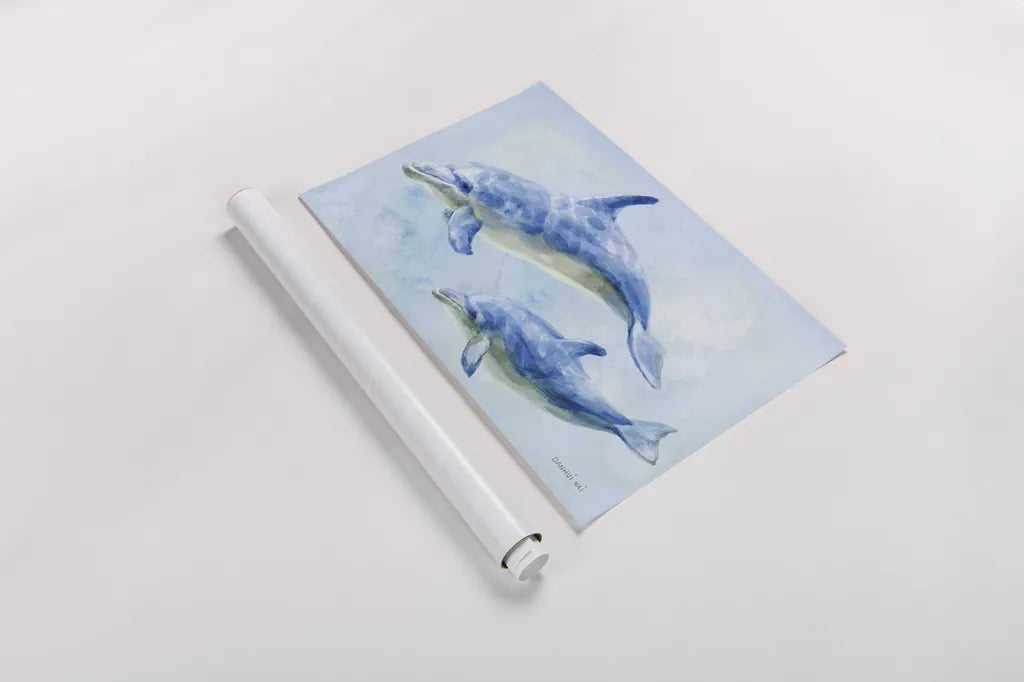 Graceful Dolphins II by Danhui Nai. shown as a rolled paper print. Available as archival giclee rolled canvas, fine art paper, or poster print. SKU 93409i.