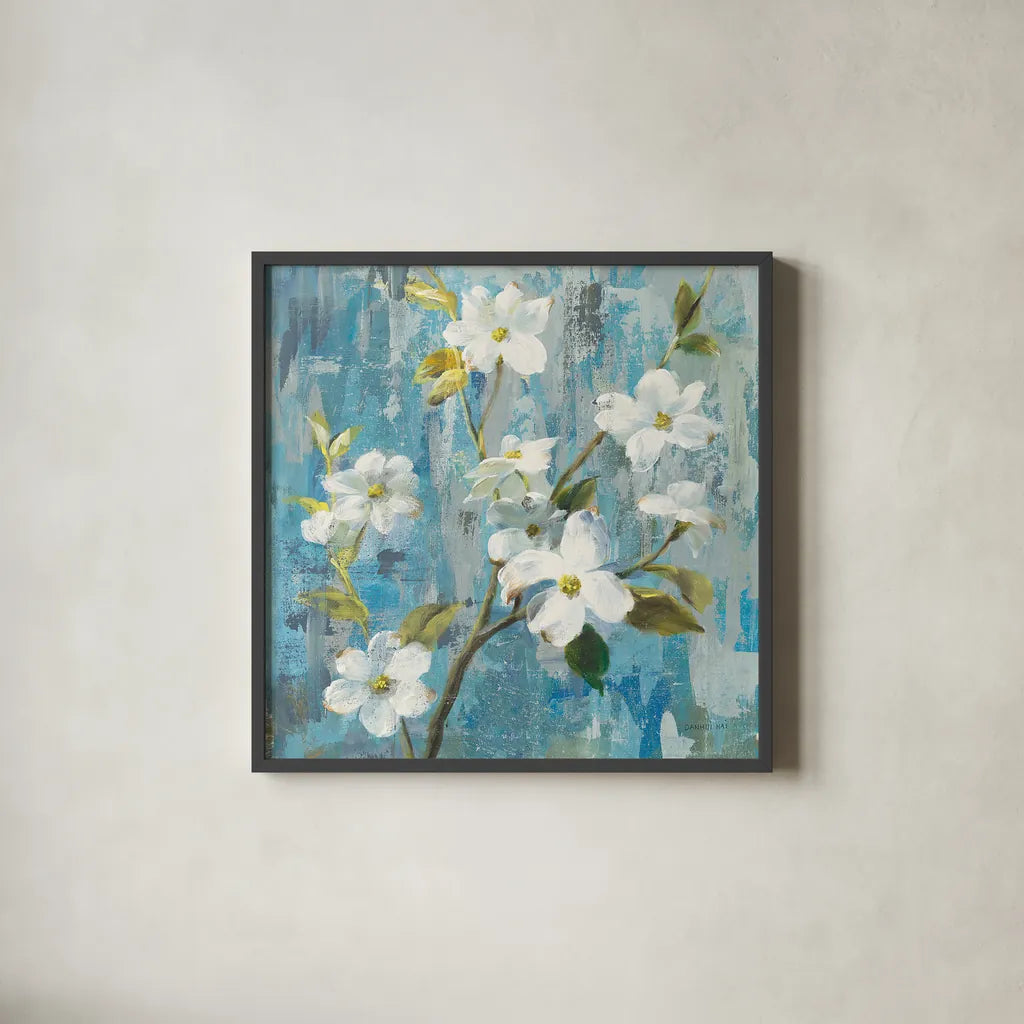 Graceful Magnolia I by Danhui Nai. Shown in a sleek black glass frame for a contemporary gallery look. Available as an archival giclee rolled canvas, fine art paper, or poster print. SKU 13356a.