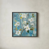 Graceful Magnolia I by Danhui Nai. Shown in a sleek black glass frame for a contemporary gallery look. Available as an archival giclee rolled canvas, fine art paper, or poster print. SKU 13356a.