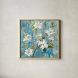 Graceful Magnolia I by Danhui Nai. Shown in a natural wood glass frame for a timeless modern aesthetic. Available as an archival giclee rolled canvas, fine art paper, or poster print. SKU 91865a.