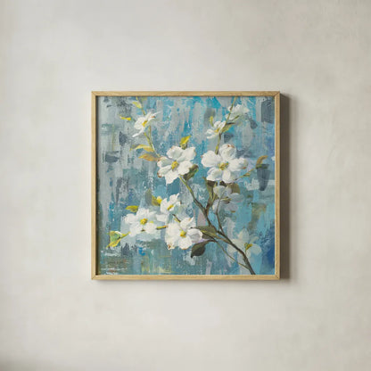 Graceful Magnolia II by Danhui Nai. Shown in a natural wood glass frame for a timeless modern aesthetic. Available as an archival giclee rolled canvas, fine art paper, or poster print. SKU 13357a.