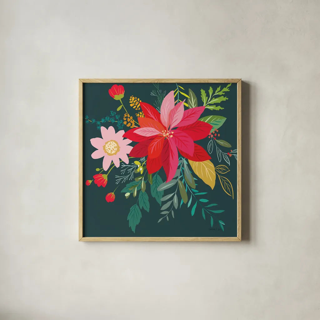 Graphic Christmas I by Danhui Nai. Shown in a natural wood glass frame for a timeless modern aesthetic. Available as an archival giclee rolled canvas, fine art paper, or poster print. SKU 84421a.