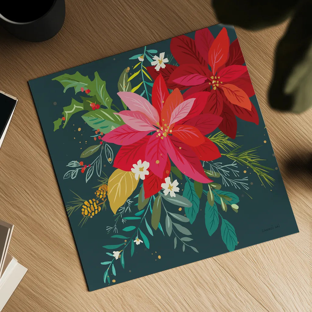 Graphic Christmas II by Danhui Nai. Shown as a detailed flat fine art print, highlighting archival giclee quality. Available as an archival giclee rolled canvas, fine art paper, or poster print. SKU 84422a.