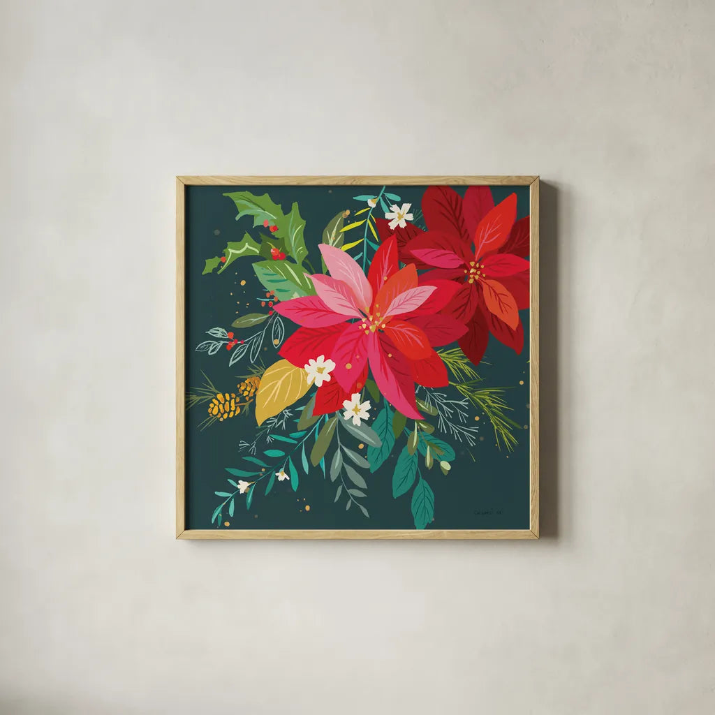 Graphic Christmas II by Danhui Nai. Shown in a natural wood glass frame for a timeless modern aesthetic. Available as an archival giclee rolled canvas, fine art paper, or poster print. SKU 84422a.