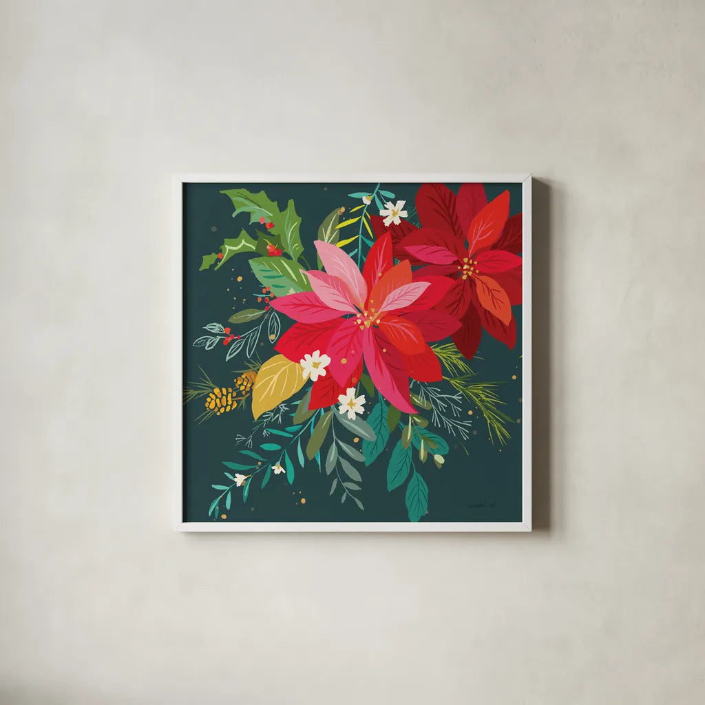 Graphic Christmas II by Danhui Nai. Shown in a crisp white glass frame for a clean and minimalist style. Available as an archival giclee rolled canvas, fine art paper, or poster print. SKU 84422a.