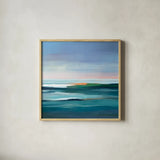 Graphic Seascape by Danhui Nai. Shown in a natural wood glass frame for a timeless modern aesthetic. Available as an archival giclee rolled canvas, fine art paper, or poster print. SKU 102550a.