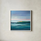 Graphic Seascape by Danhui Nai. Shown in a crisp white glass frame for a clean and minimalist style. Available as an archival giclee rolled canvas, fine art paper, or poster print. SKU 102550a.