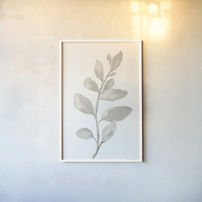 Gray Sage Leaves I on White by Danhui Nai. shown as a paper print in a white frame. Available as a archival giclee rolled canvas, fine art paper, or poster print. SKU 78804h.