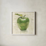 Green Apple by Danhui Nai. Shown in a crisp white glass frame for a clean and minimalist style. Available as an archival giclee rolled canvas, fine art paper, or poster print. SKU 63851a.