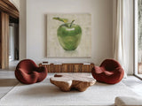 Green Apple by Danhui Nai. Shown as extra-large giant wall art in a modern living room. Available as an archival giclee rolled canvas, fine art paper, or poster print. SKU 63851a.
