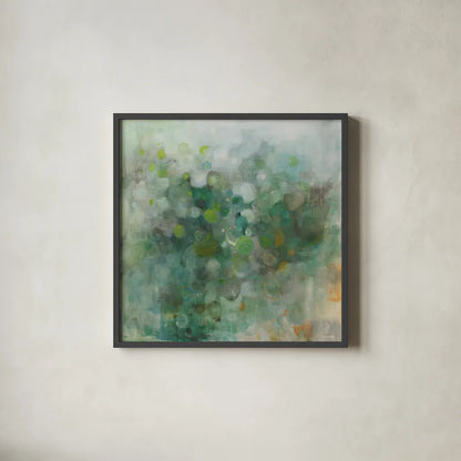 Green Mist by Danhui Nai. Shown in a sleek black glass frame for a contemporary gallery look. Available as an archival giclee rolled canvas, fine art paper, or poster print. SKU 82865a.
